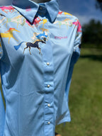 Western Running Horses Pearl Snap Button Down