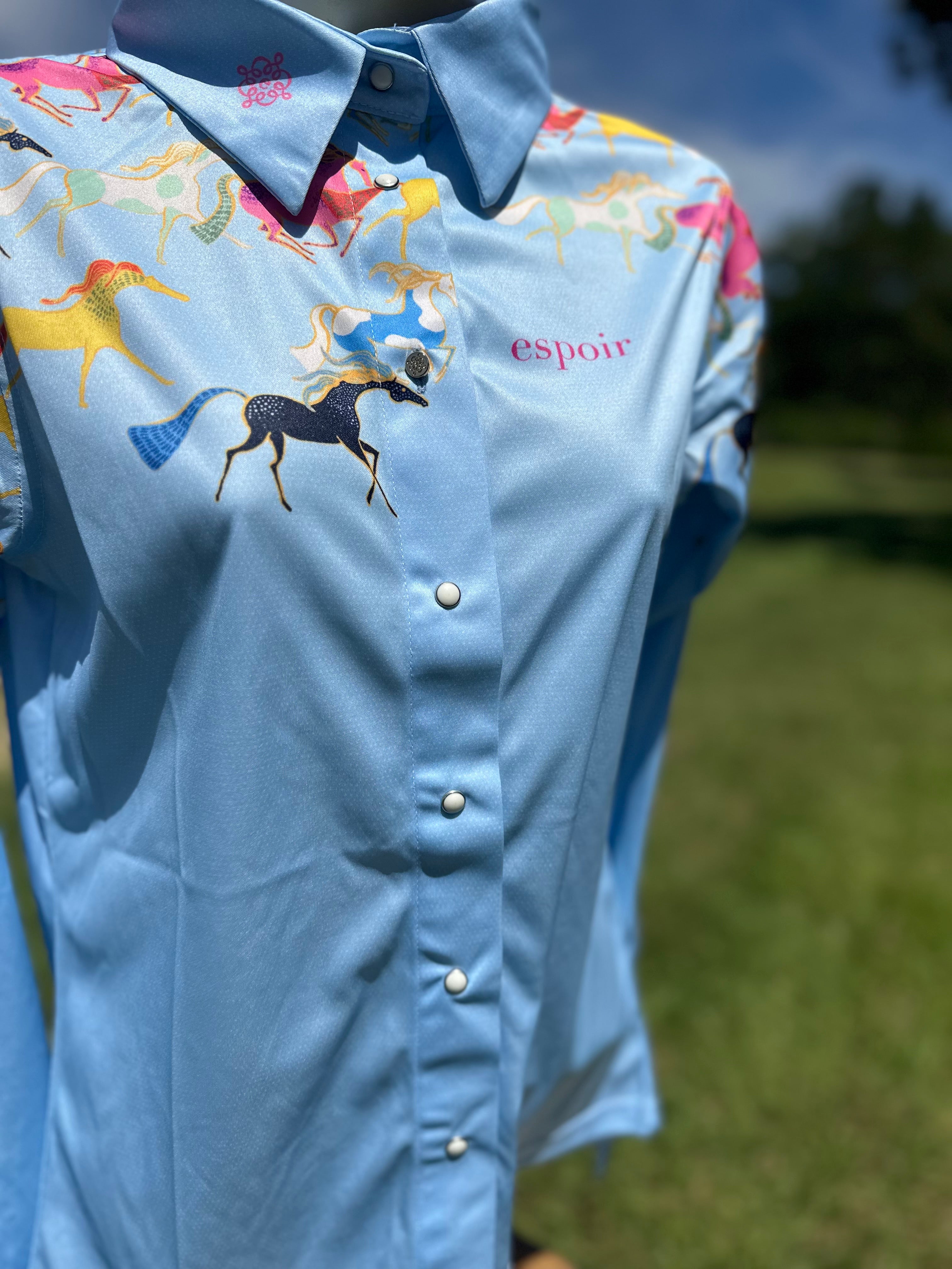 Western Running Horses Pearl Snap Button Down