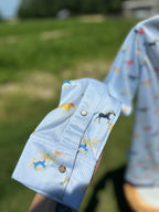 Colorful Running Horses Pearl Snap Button Down