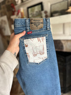 Custom Denim Blue Jean- Brown Pocket