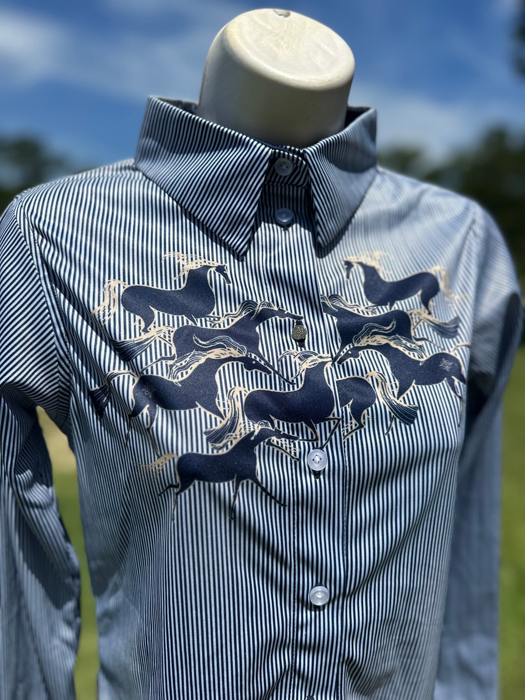 Running Horses NavyButton Down