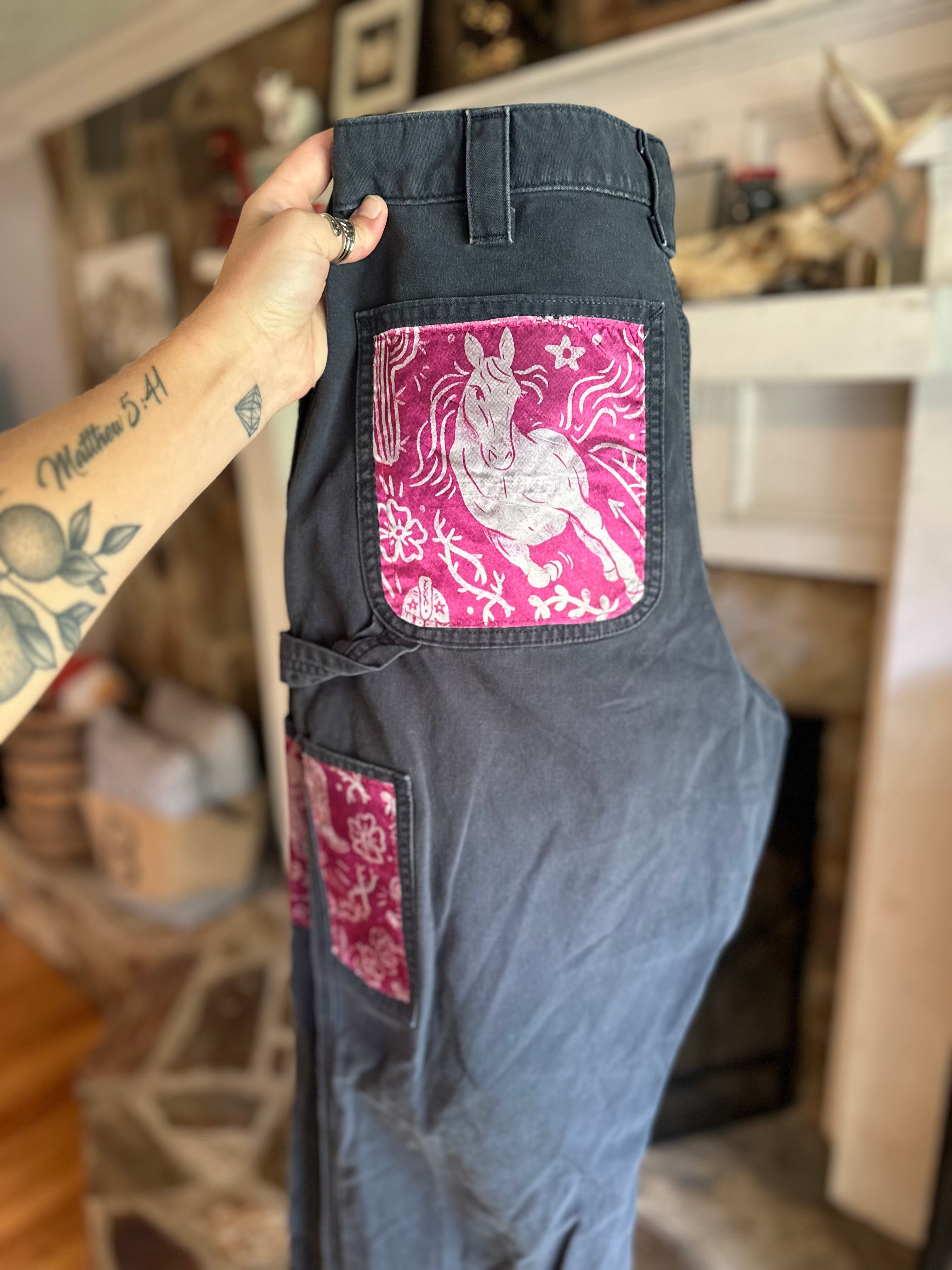 Custom Cargo Pants- Navy Pink