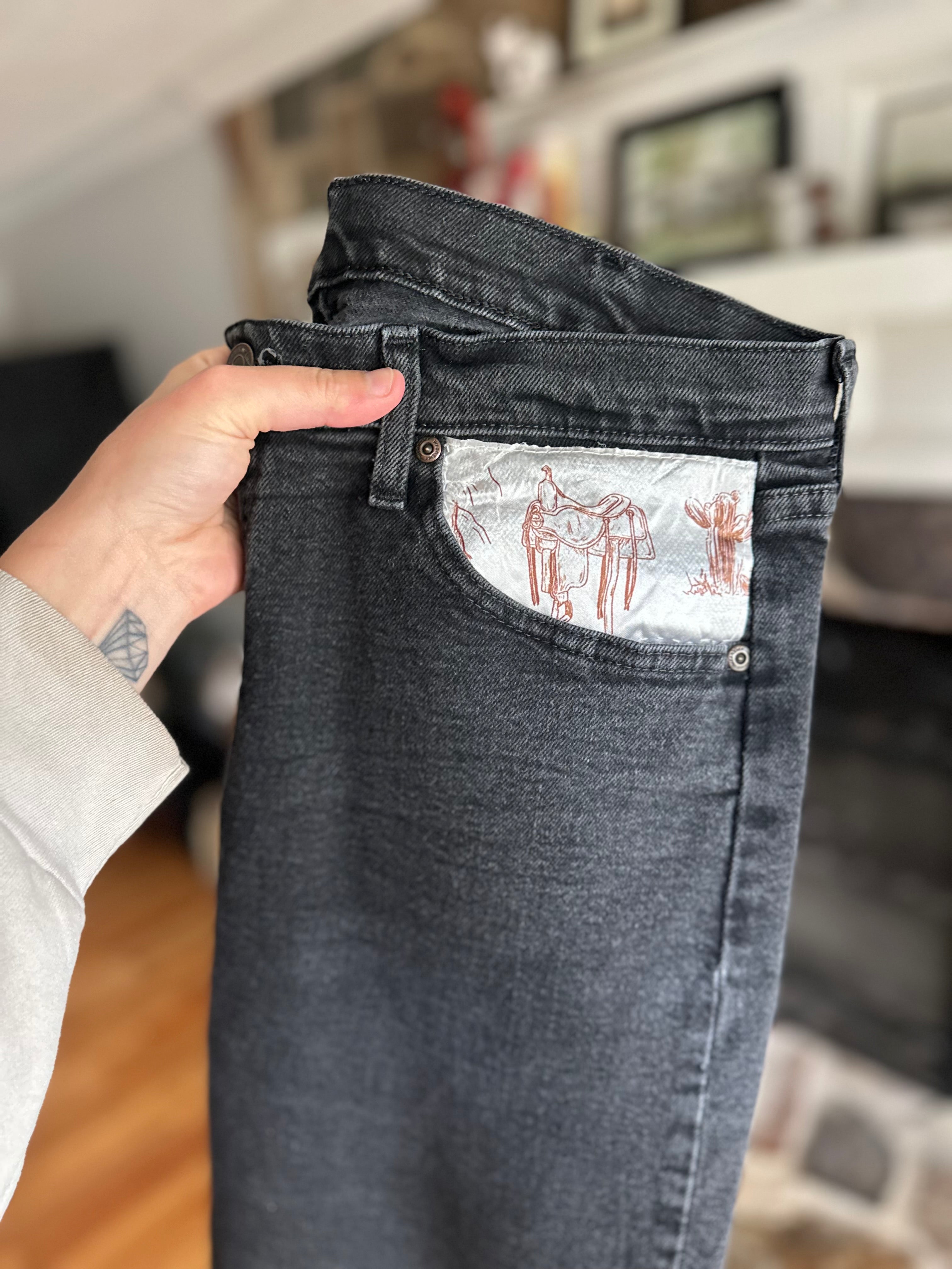 Custom Denim Jean- Brown Pocket