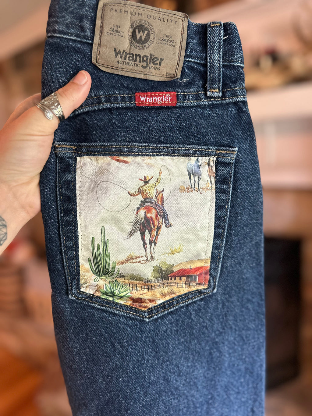 Custom Denim Blue Jean- Cactus Pocket