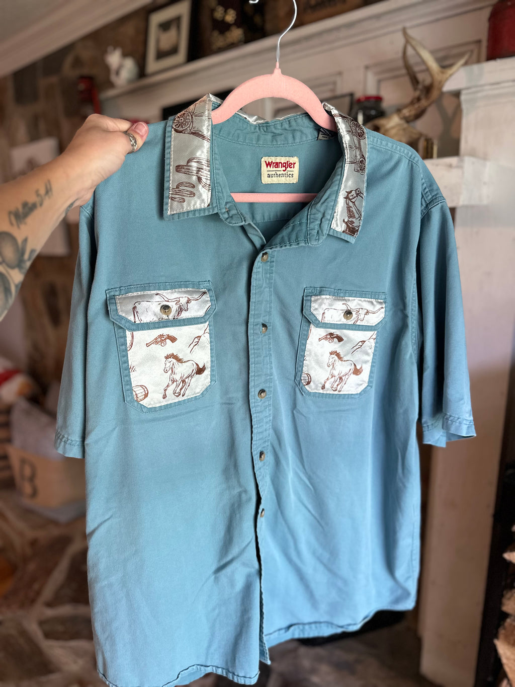 Wrangler Button-Up Shirt- Brown Satin