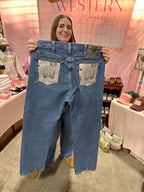 Custom Denim Blue Jean- Brown Pocket
