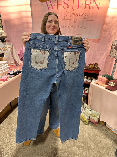Custom Denim Blue Jean- Brown Pocket