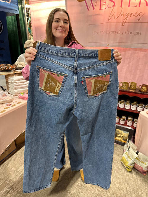 Custom Denim Blue Jean- Pink Pocket