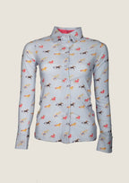 Colorful Running Horses Pearl Snap Button Down