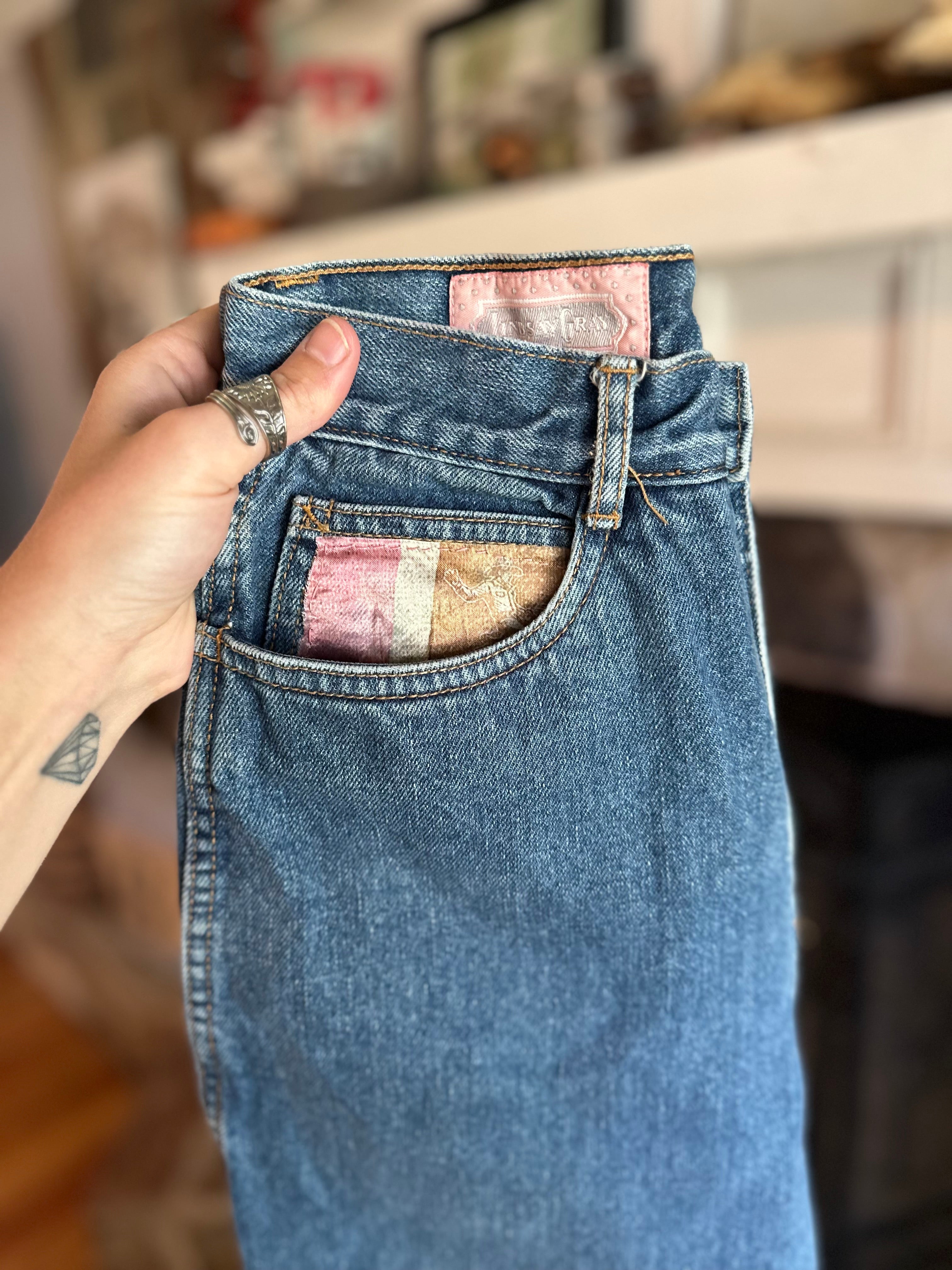 Custom Denim Blue Jean- Pink Rodeo Pocket