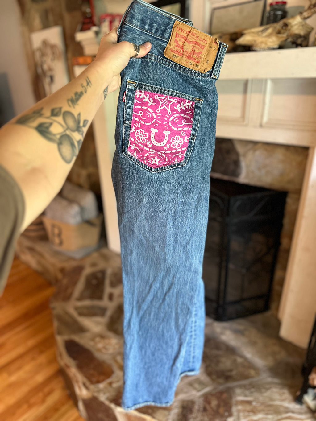 Custom Denim Blue Jean- Pink Nova Pocket