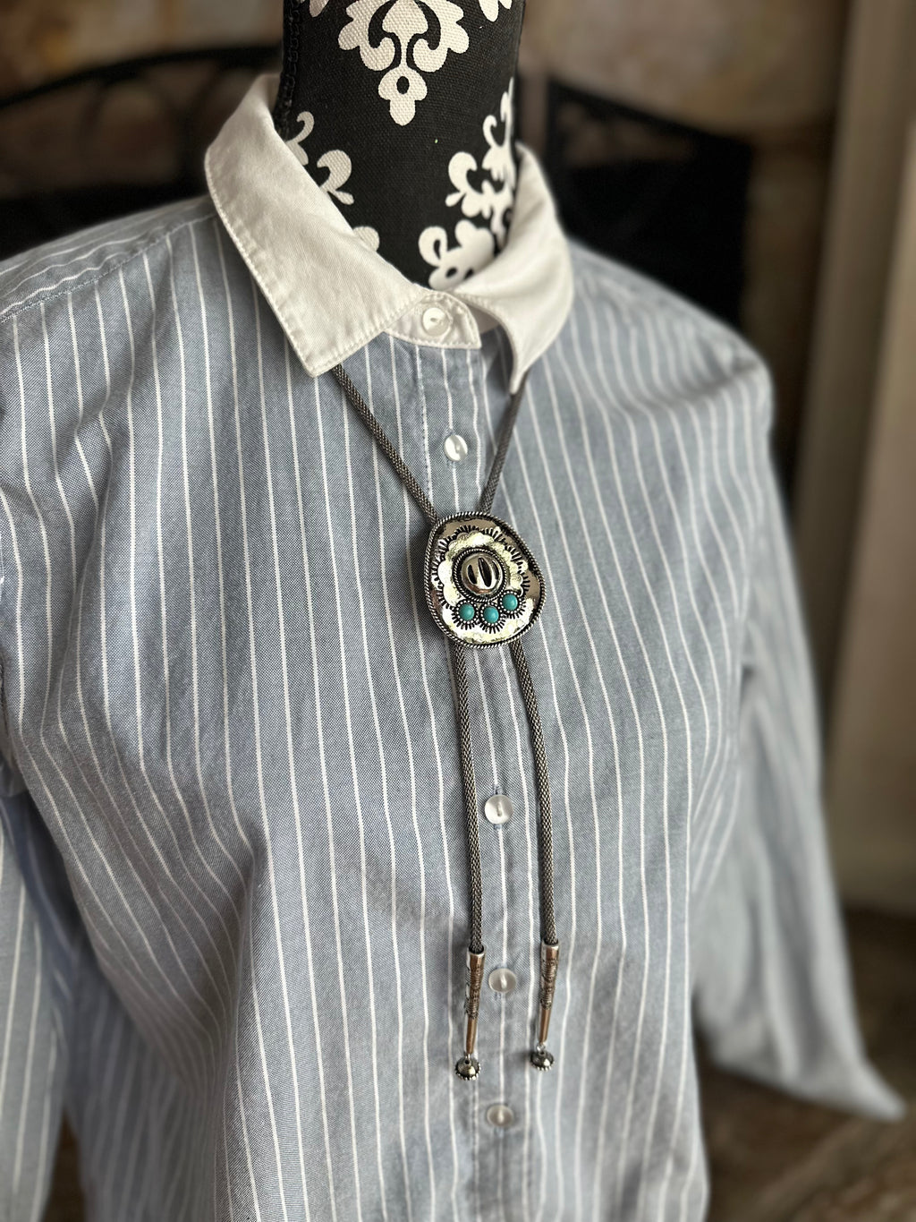 Western Turquoise Cowboy Hat Bolo Necklace