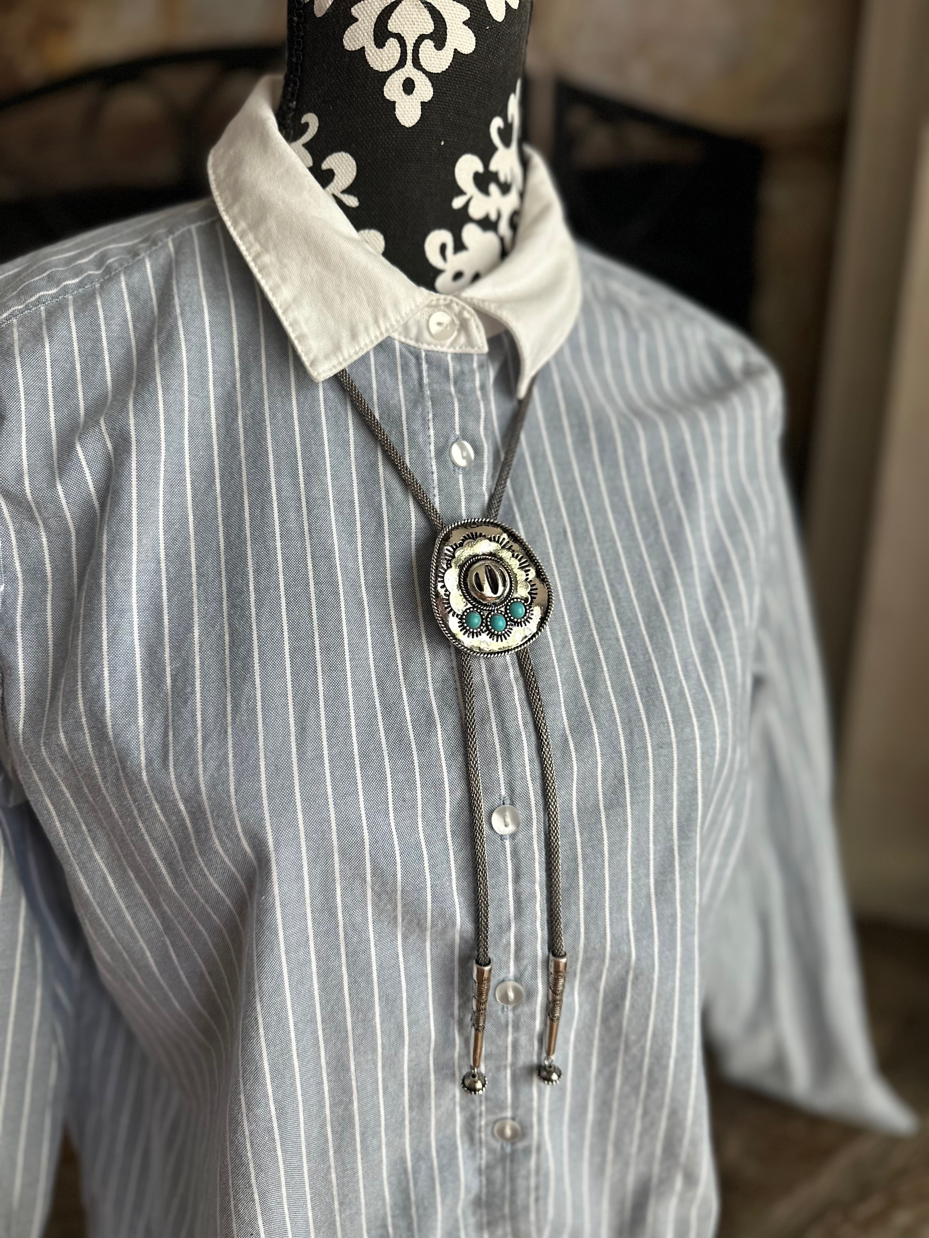 Western Turquoise Cowboy Hat Bolo Necklace