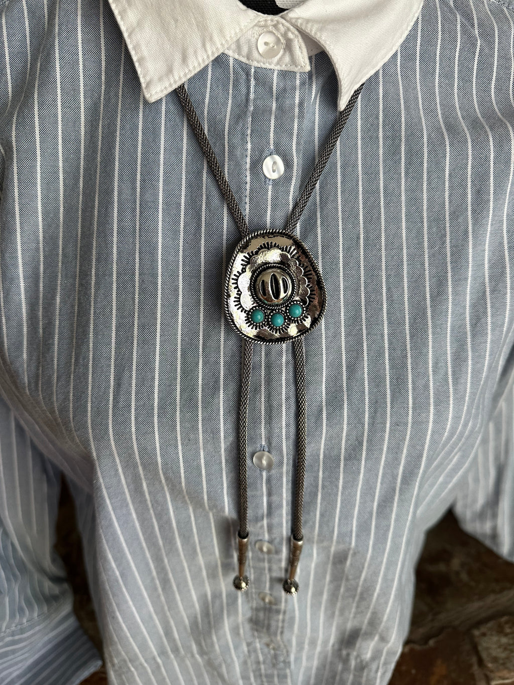 Western Turquoise Cowboy Hat Bolo Necklace