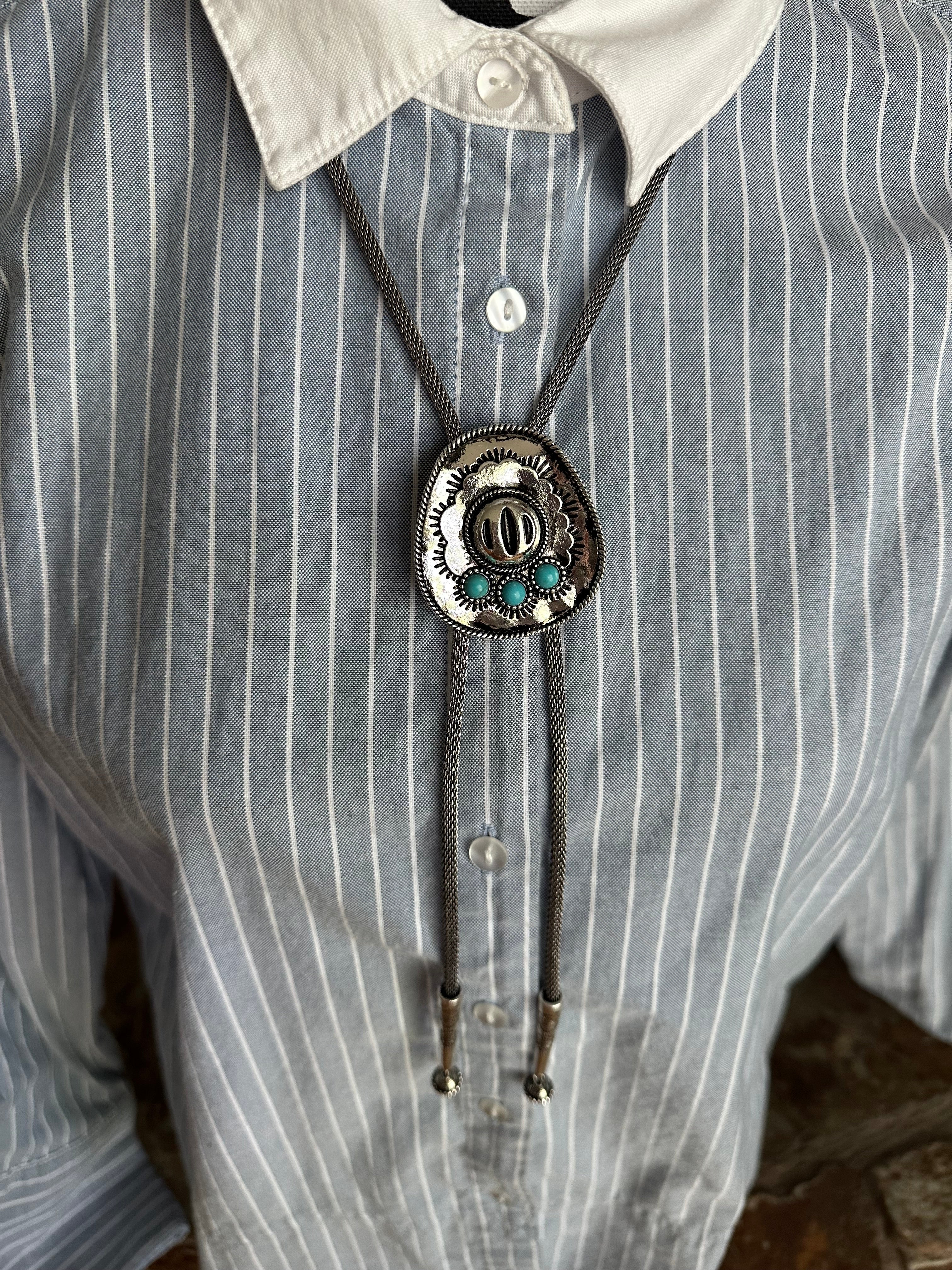Western Turquoise Cowboy Hat Bolo Necklace