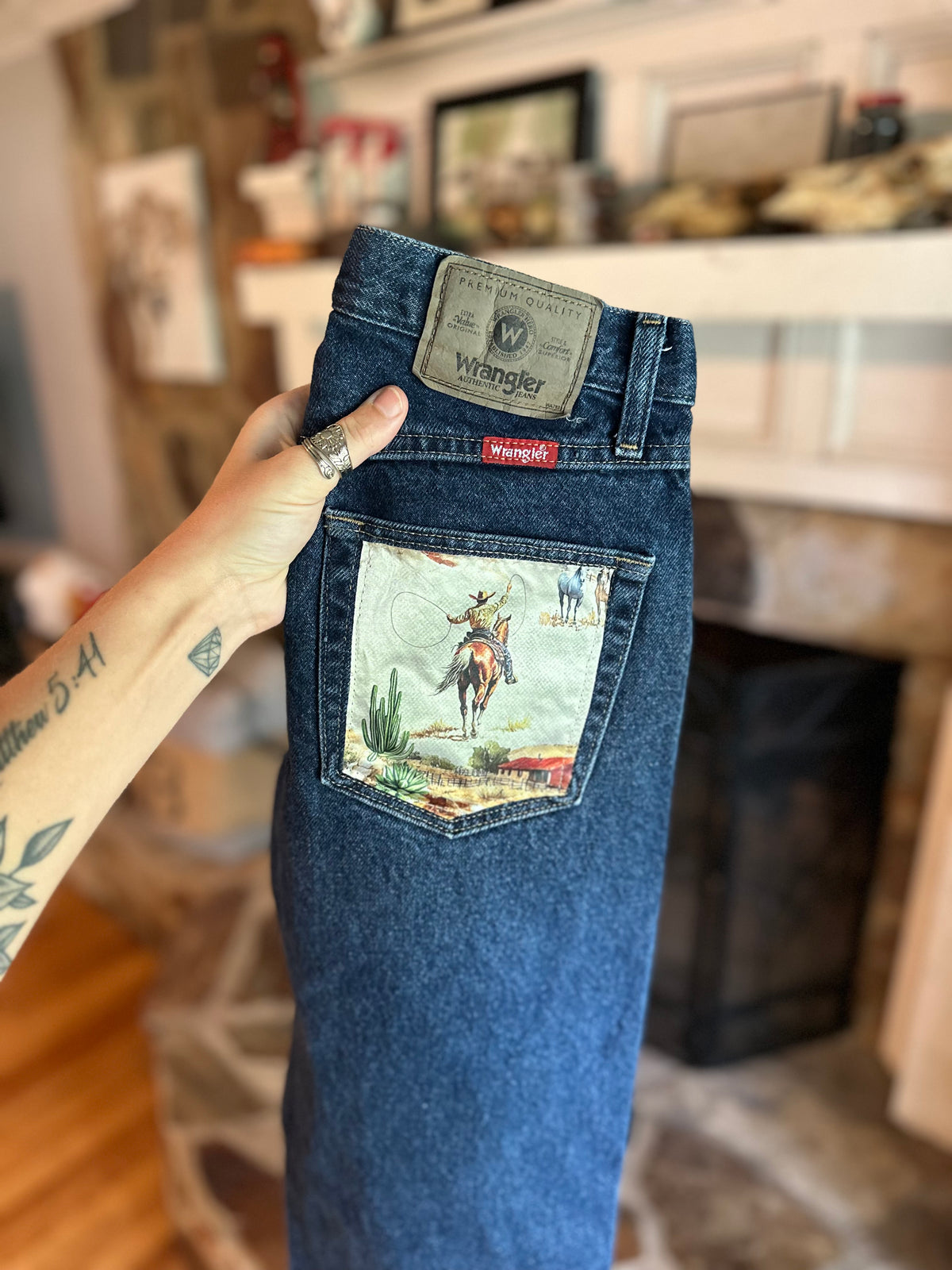 Custom Denim Blue Jean- Cactus Pocket