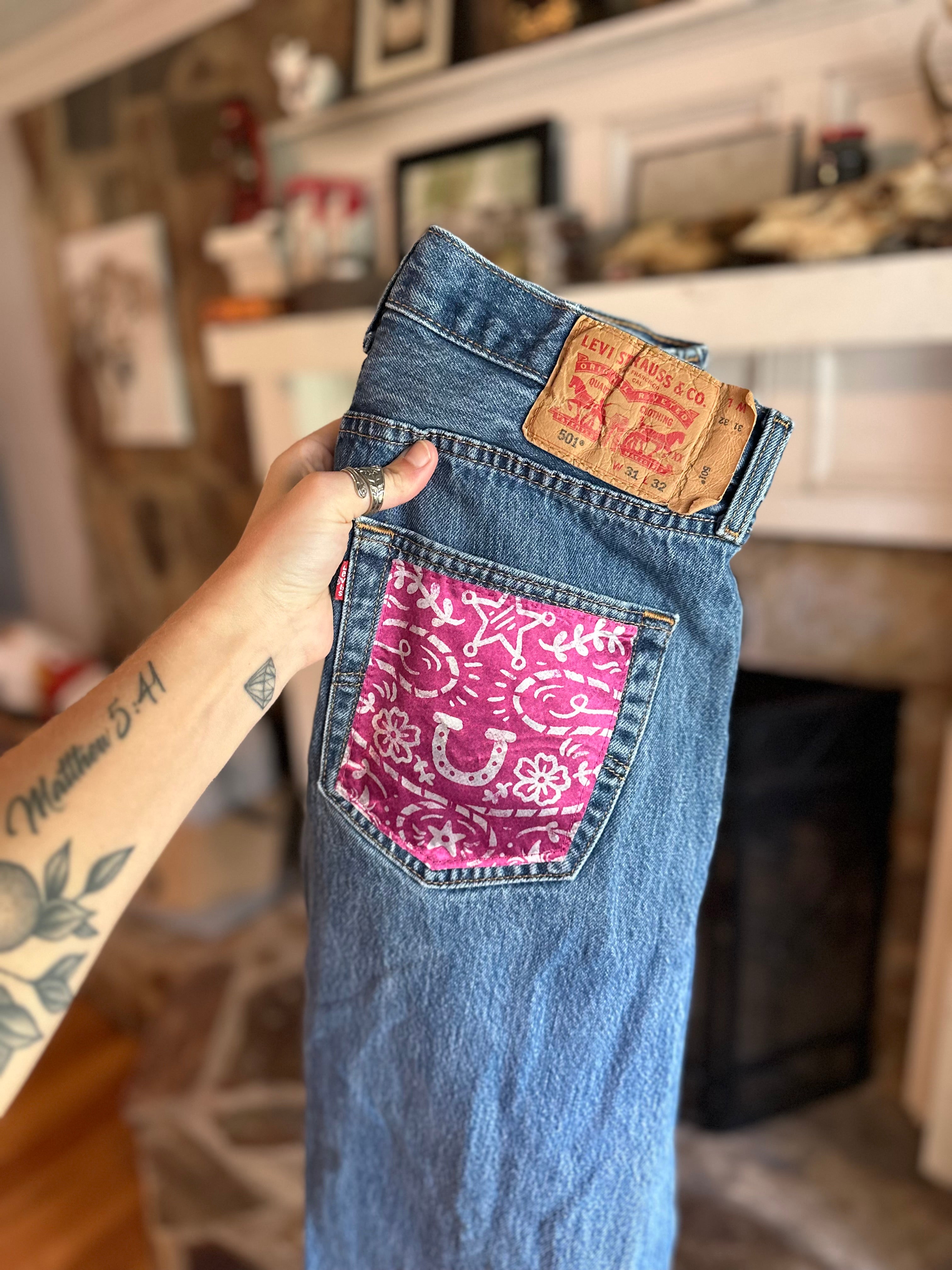 Custom Denim Blue Jean- Pink Nova Pocket