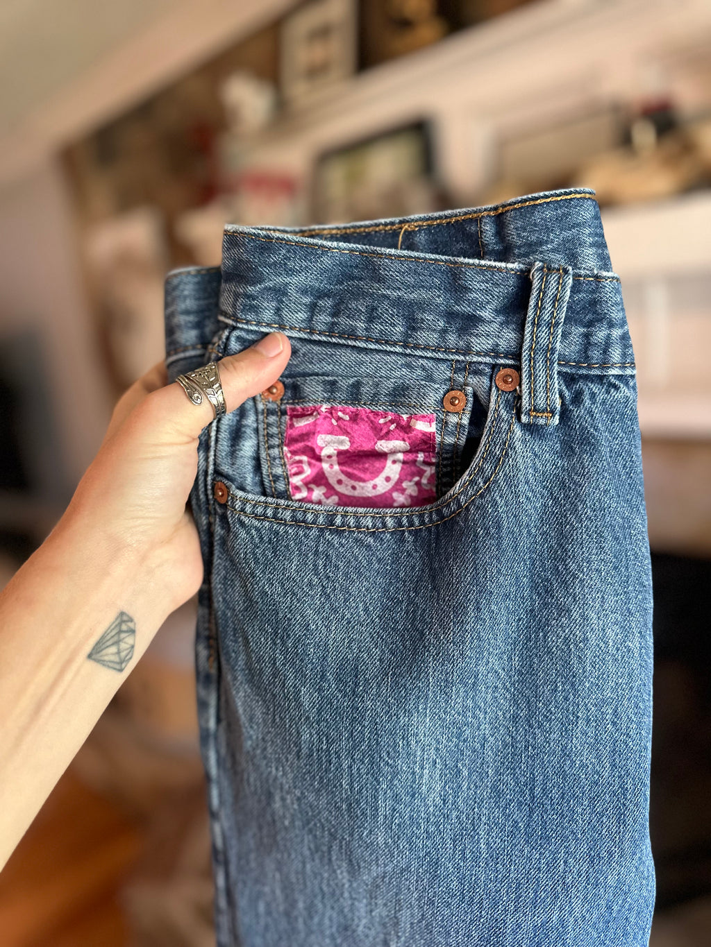 Custom Denim Blue Jean- Pink Nova Pocket