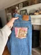 Custom Denim Blue Jean- Pink Pocket