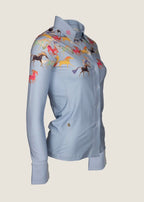 Western Running Horses Pearl Snap Button Down
