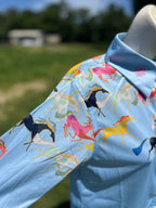 Western Running Horses Pearl Snap Button Down