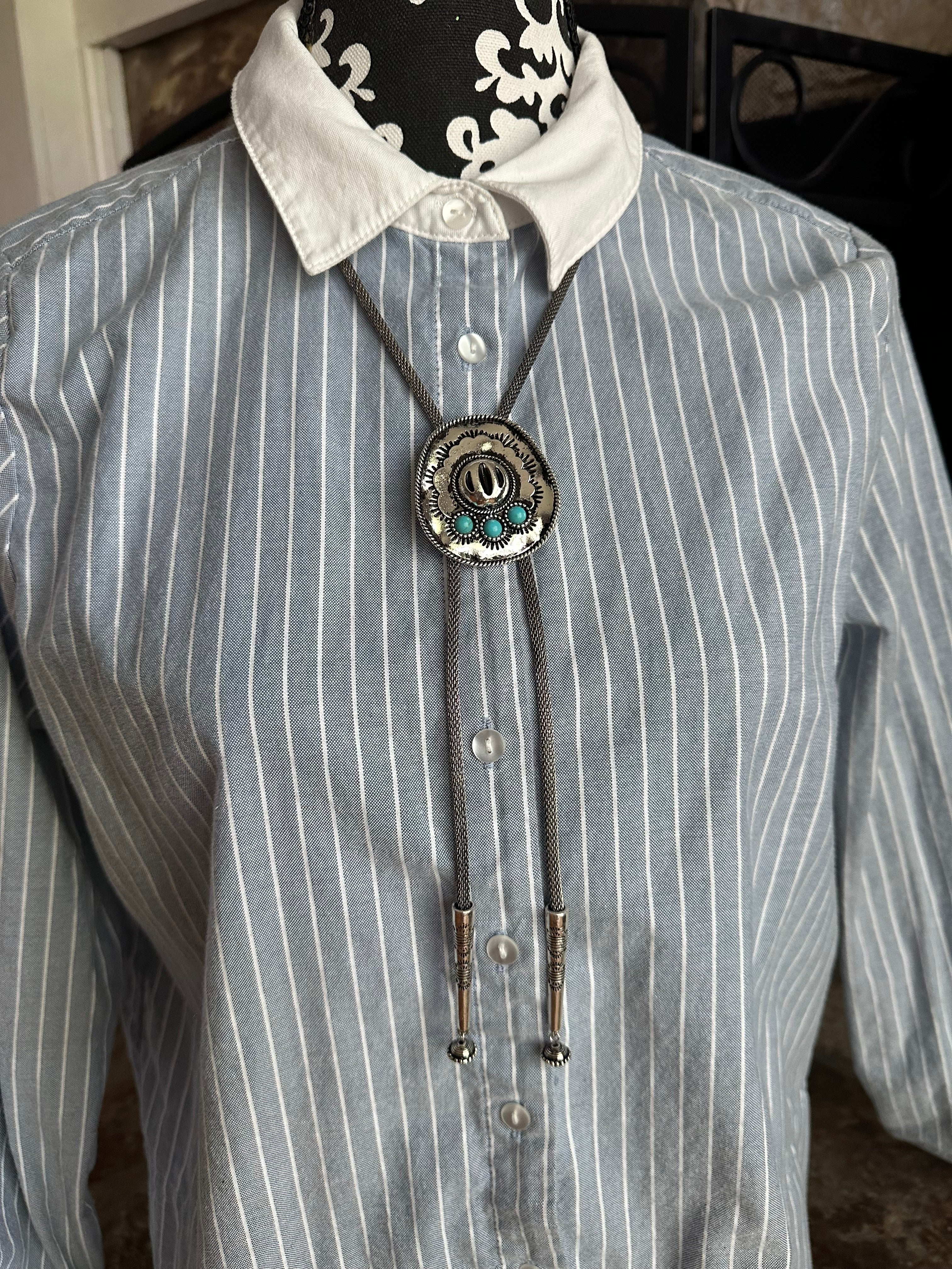 Western Turquoise Cowboy Hat Bolo Necklace