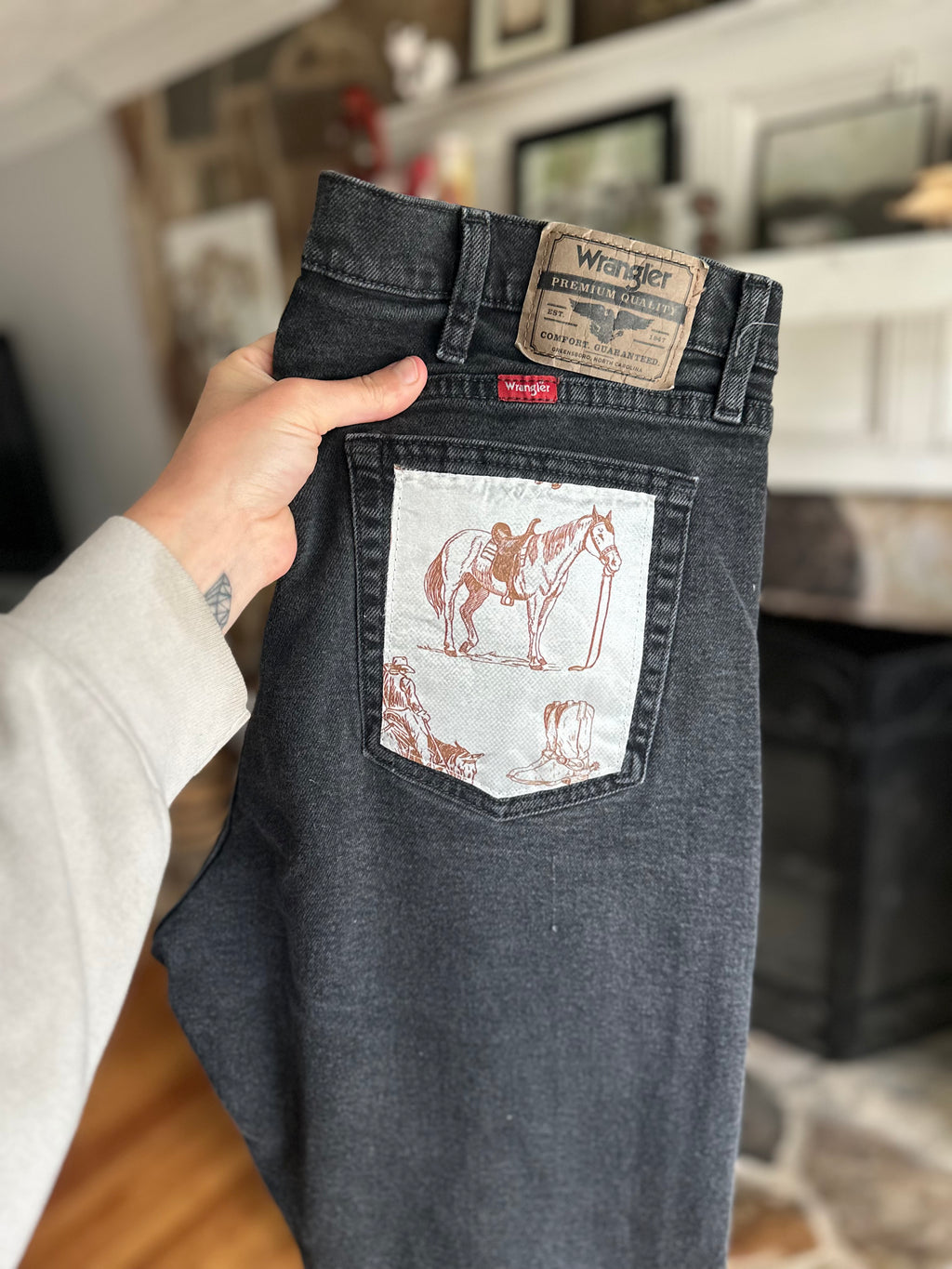 Custom Denim Jean- Brown Pocket