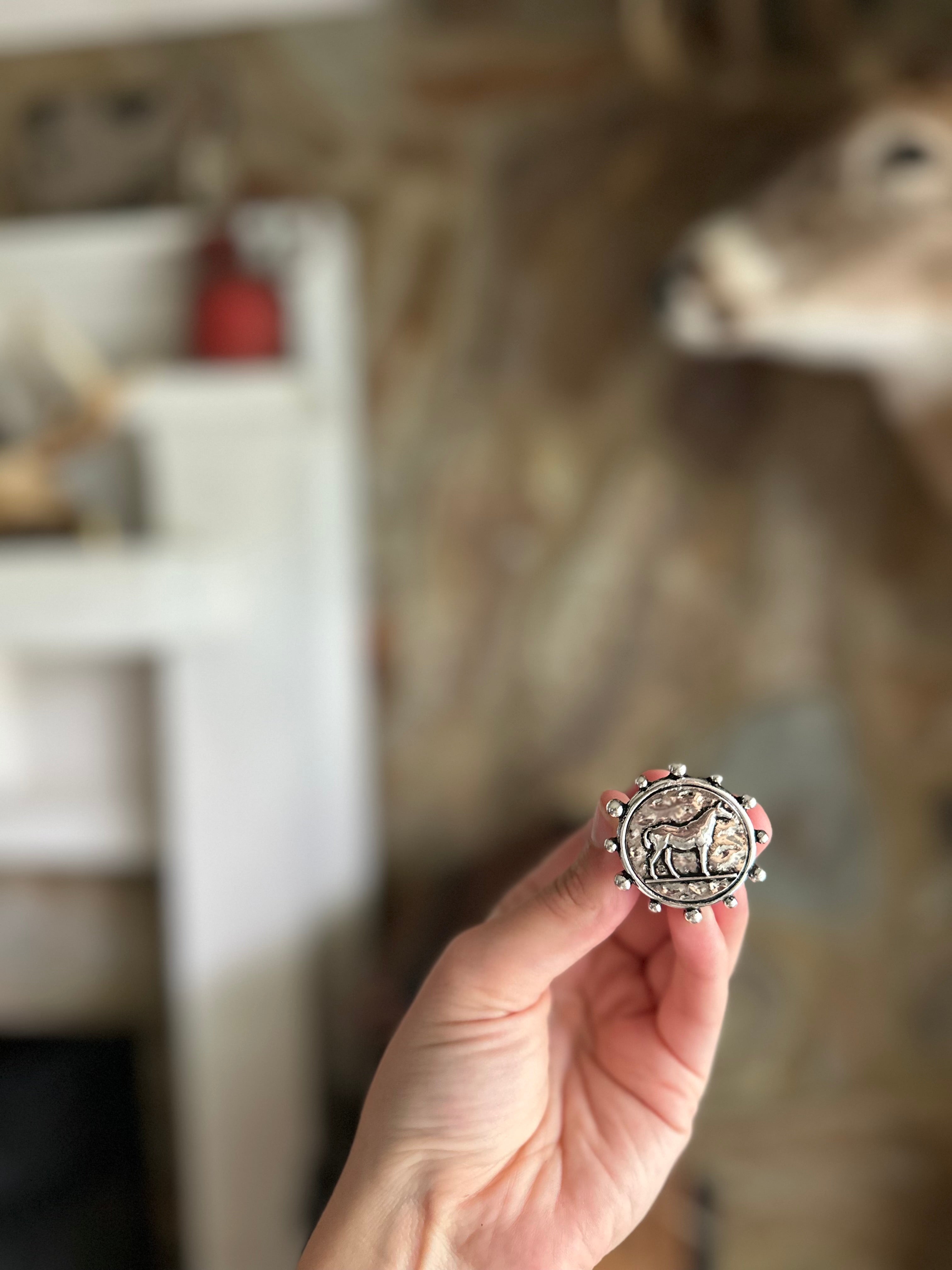 Western Horse Coin Cuff Ring