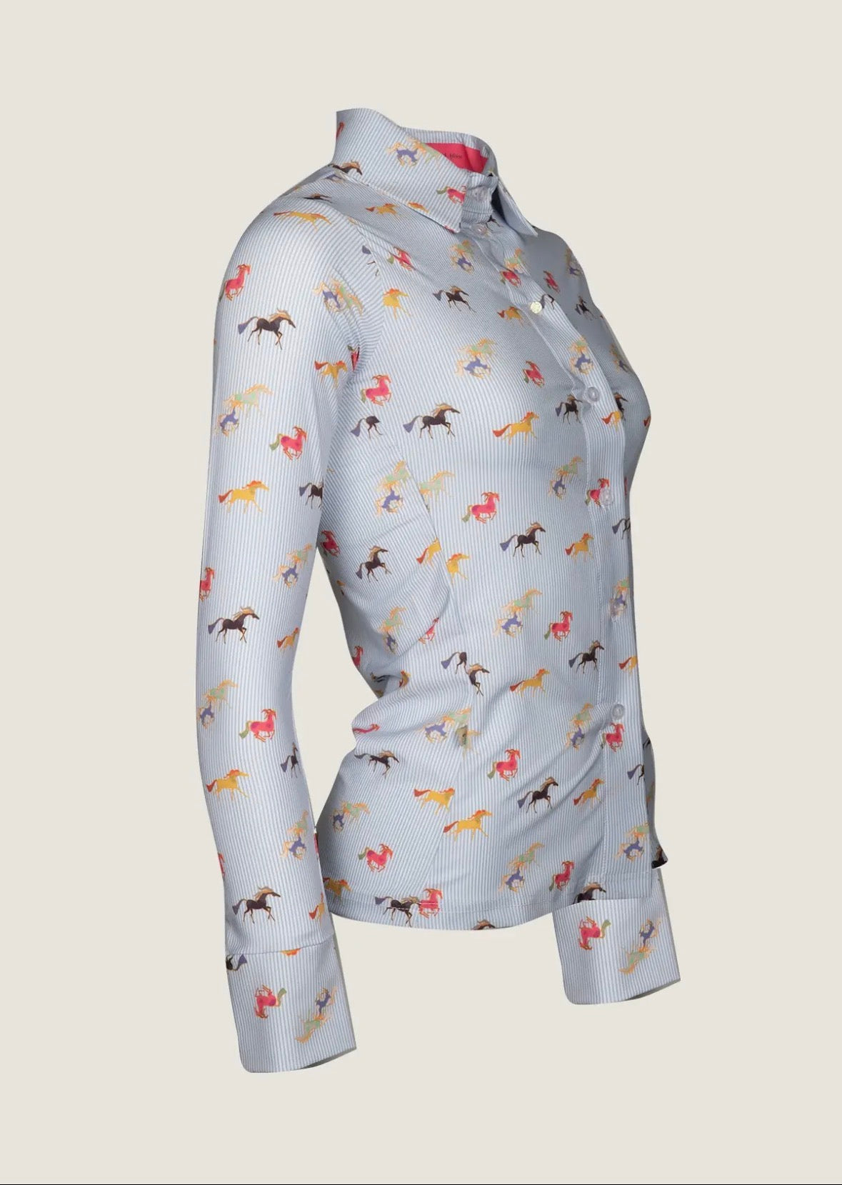 Colorful Running Horses Pearl Snap Button Down